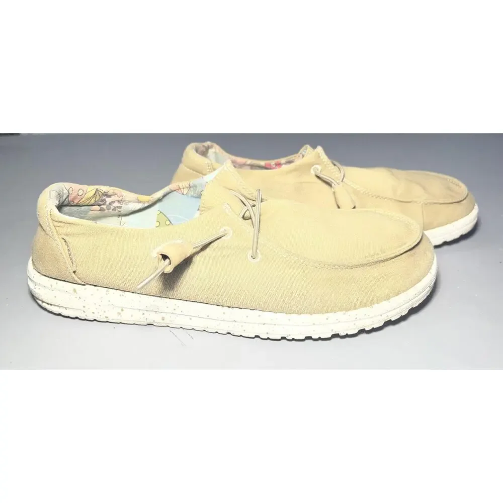 Hey Dude Wendy Shoes Womens Size 10 Beige‎ Canvas Slip On Walking Comfort Floral